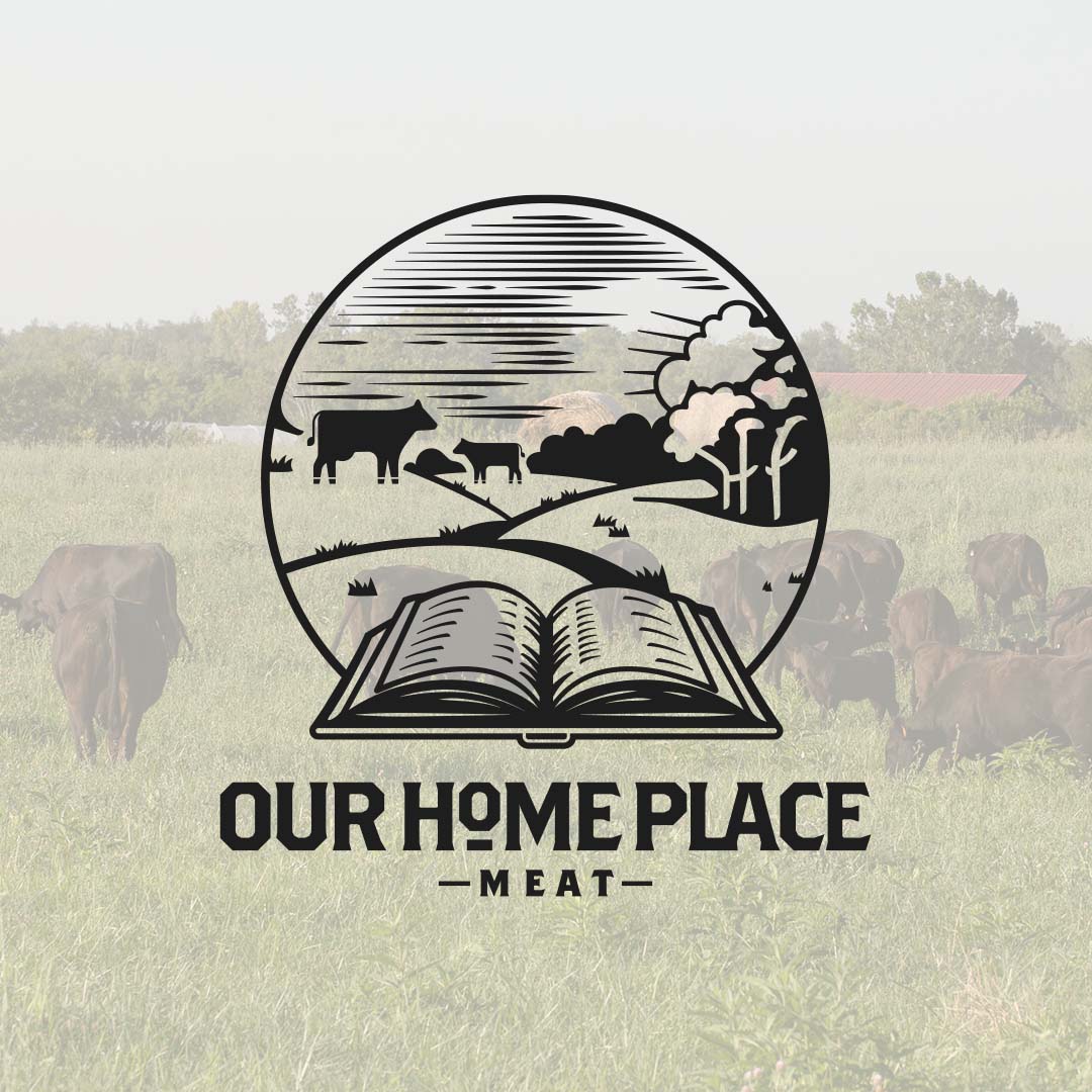 Our Home Place Meat logo featuring cattle and pasture scene, representing locally raised Kentucky beef products.