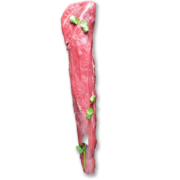 Single whole cut of Kentucky grass-fed Rose Veal tenderloin, lean and delicate, perfect for fine dining recipes.