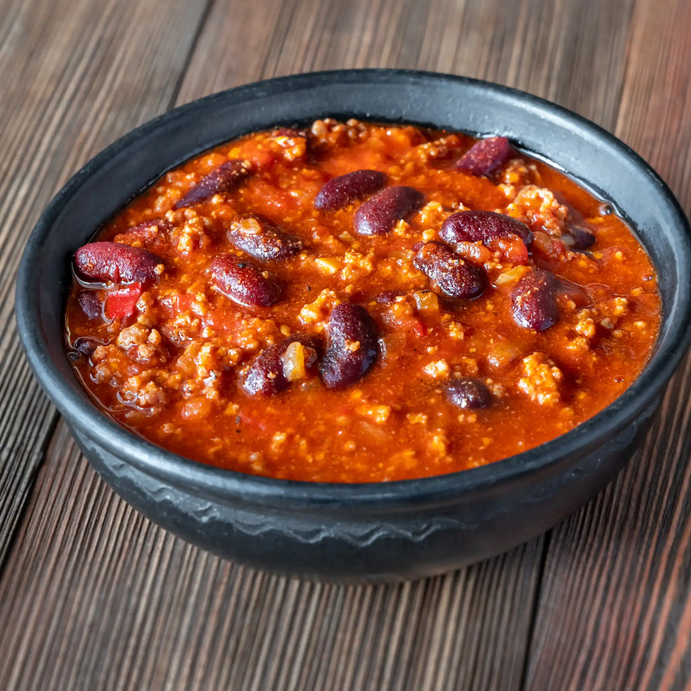 Hearty chili made with Berry Beef ground beef, kidney beans, and tomato base